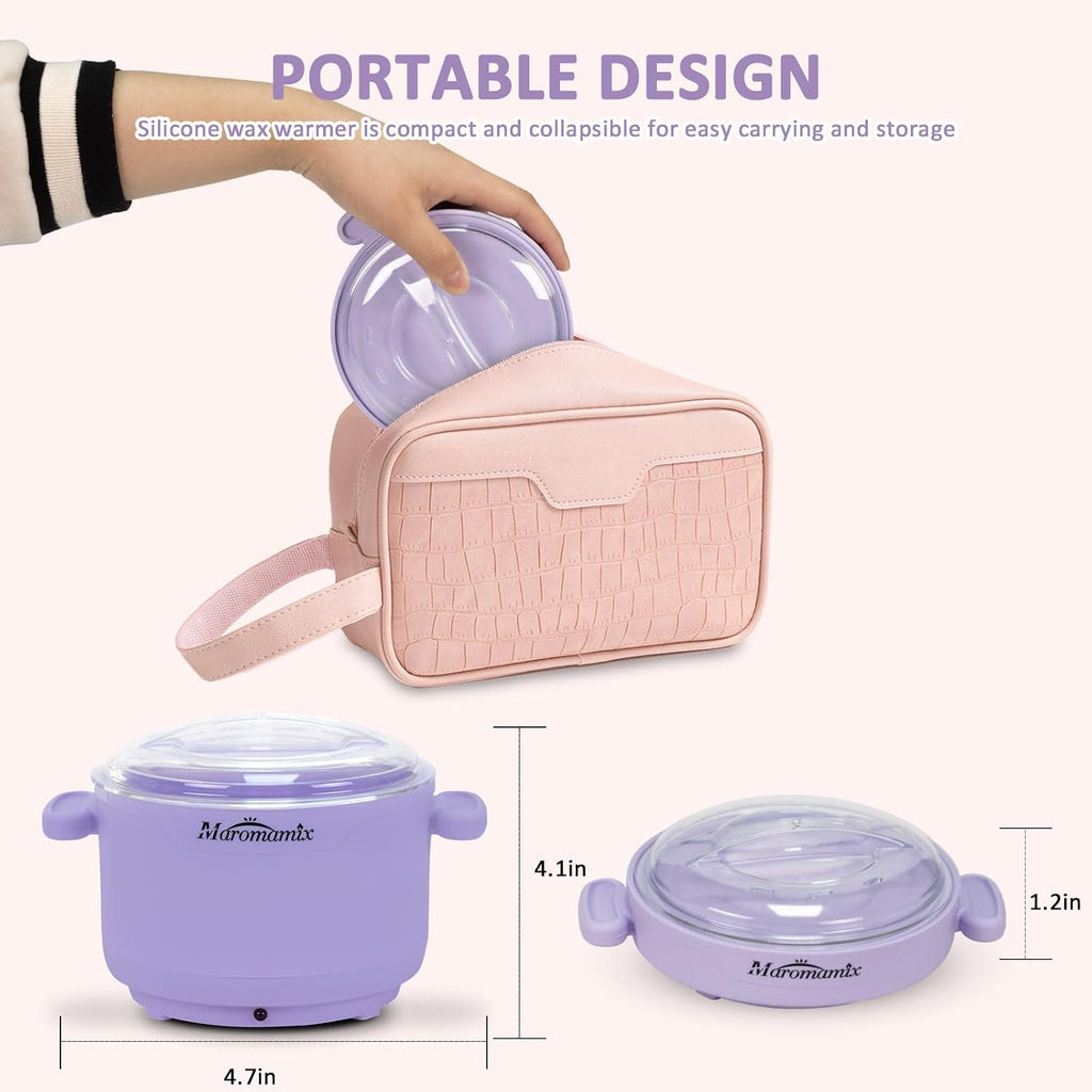 Waxing Kit -Silicone Wax Warmer for Hair Removal with 4 Packs of Hard Wax Beads, Portable Electric Silicone Wax