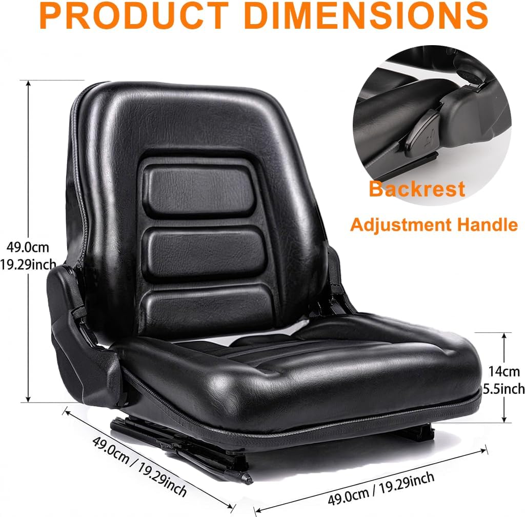 Universal Forklift seat, Tractor Seat with 160° Adjustable Backrest & Slides& Micro Switch, High-Density Foam