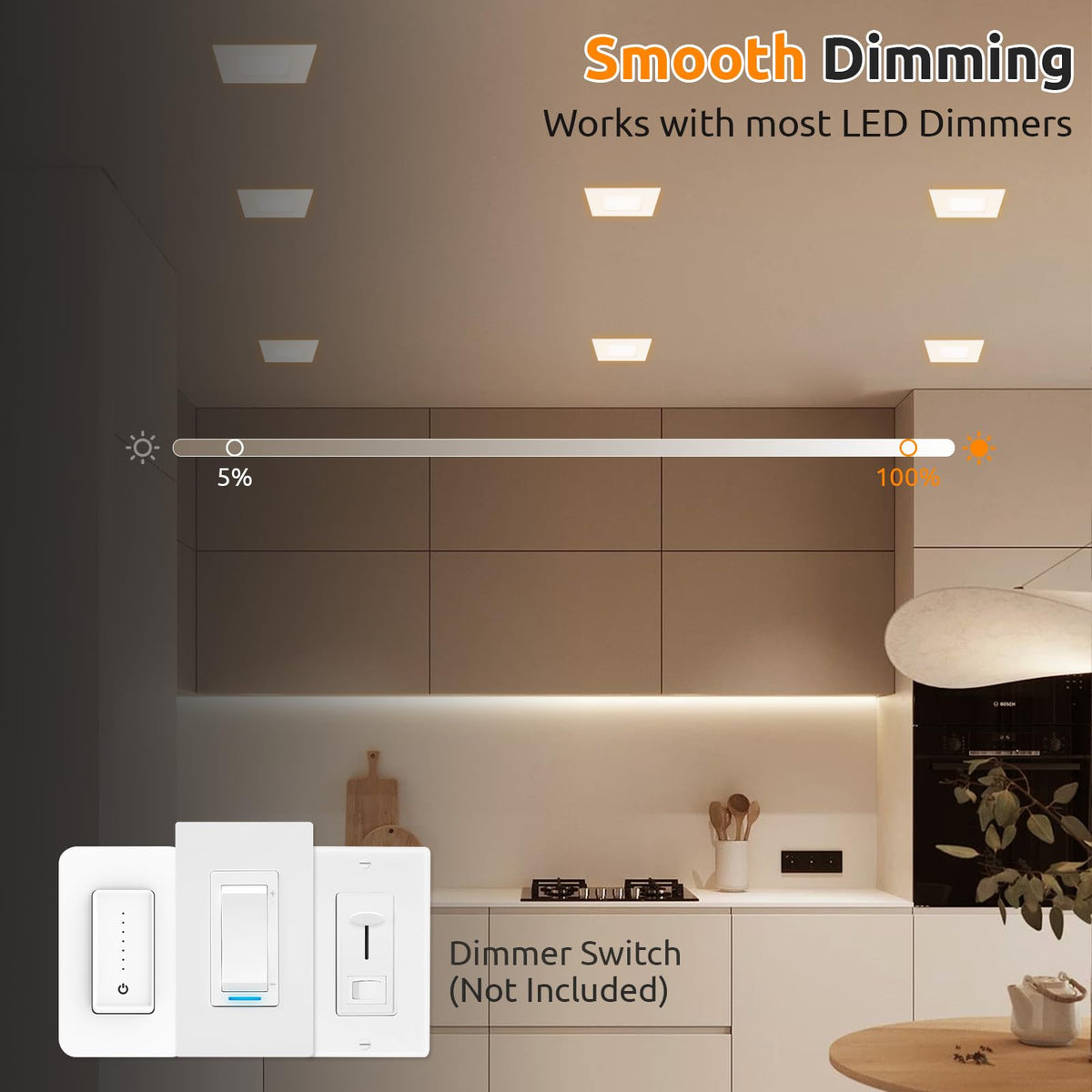 2 Pack 6 Inch Square LED Recessed Lighting, 5CCT, 13W, Dimmable