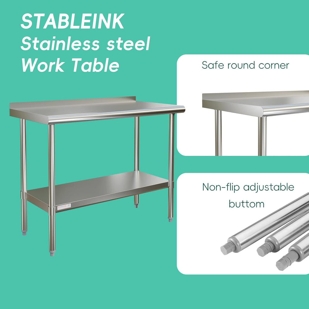 Stainless Steel Table with Backsplash 36x24 Inches for Prep