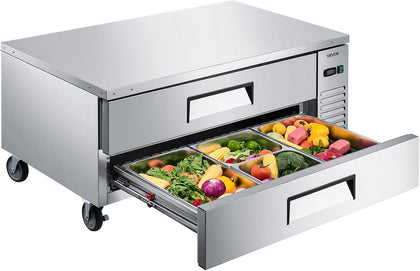 Chef Base Refrigerator, 52" W Commercial Chef Bases Worktop Refrigerators, 2-Drawer Under Counter Fridge with 8 Pans