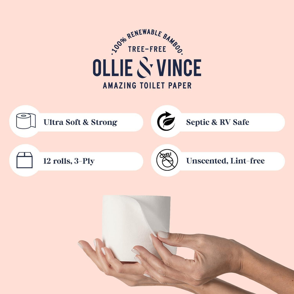 100% Bamboo Toilet Paper - 12 Rolls, Tree-Free, Sustainable