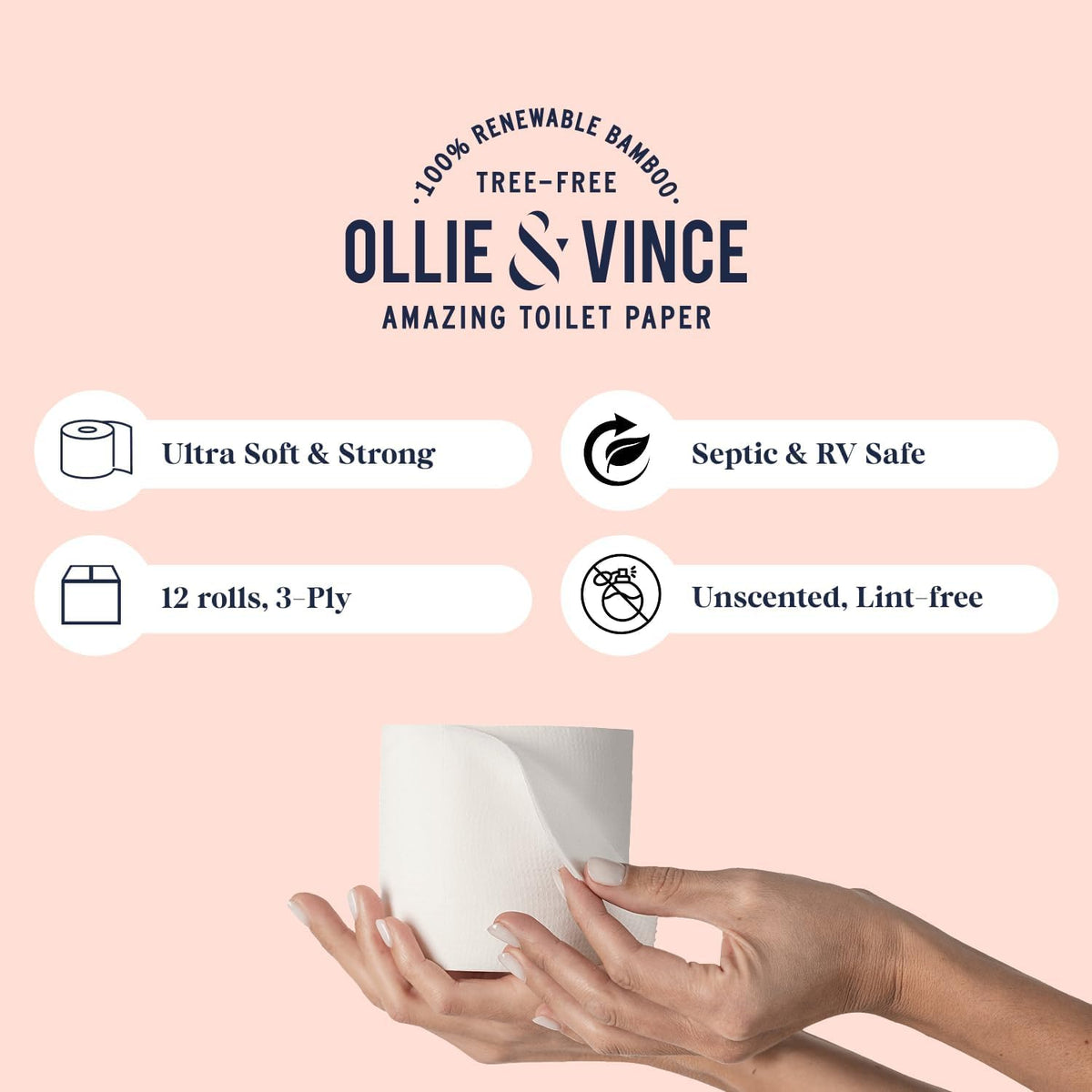 100% Bamboo Toilet Paper - 12 Rolls, Tree-Free, Sustainable