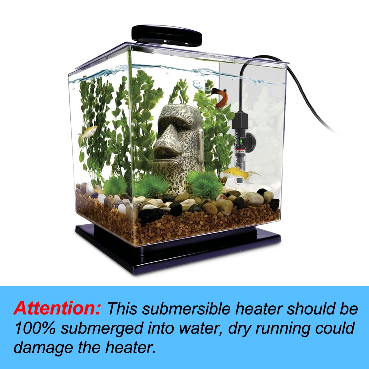 25Watt Mini Aquarium Heater, Submersible Betta Heater | Small Fish Tank Heater with Free Thermometer Strip for 1-6