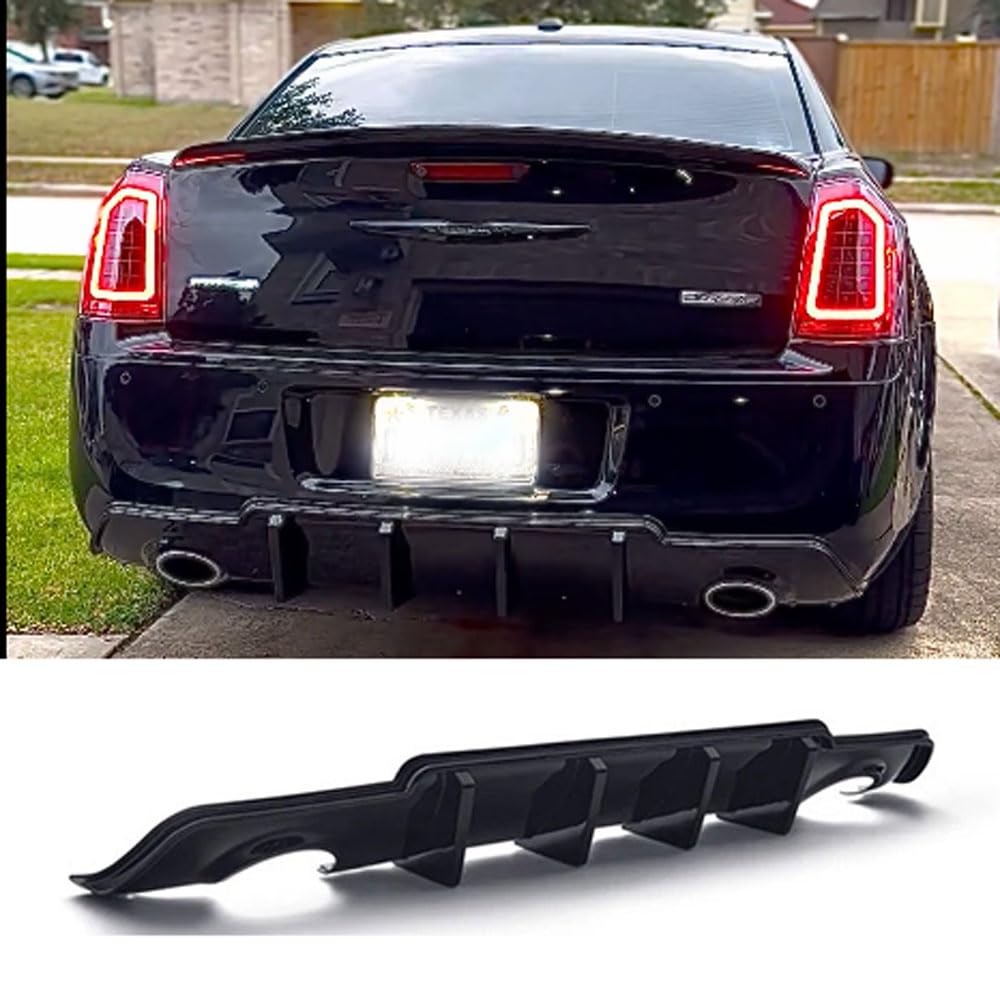 Rear Bumper Diffuser Lip Splitter Spoiler for 2012 2013 2014 Chrysler 300 300S SRT8 Valance Shark Fin (Gloss Black)