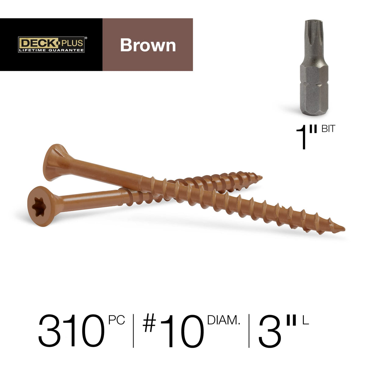 Deck Screws #10 x 3in, 310 Pieces,5 Lb Box, Brown