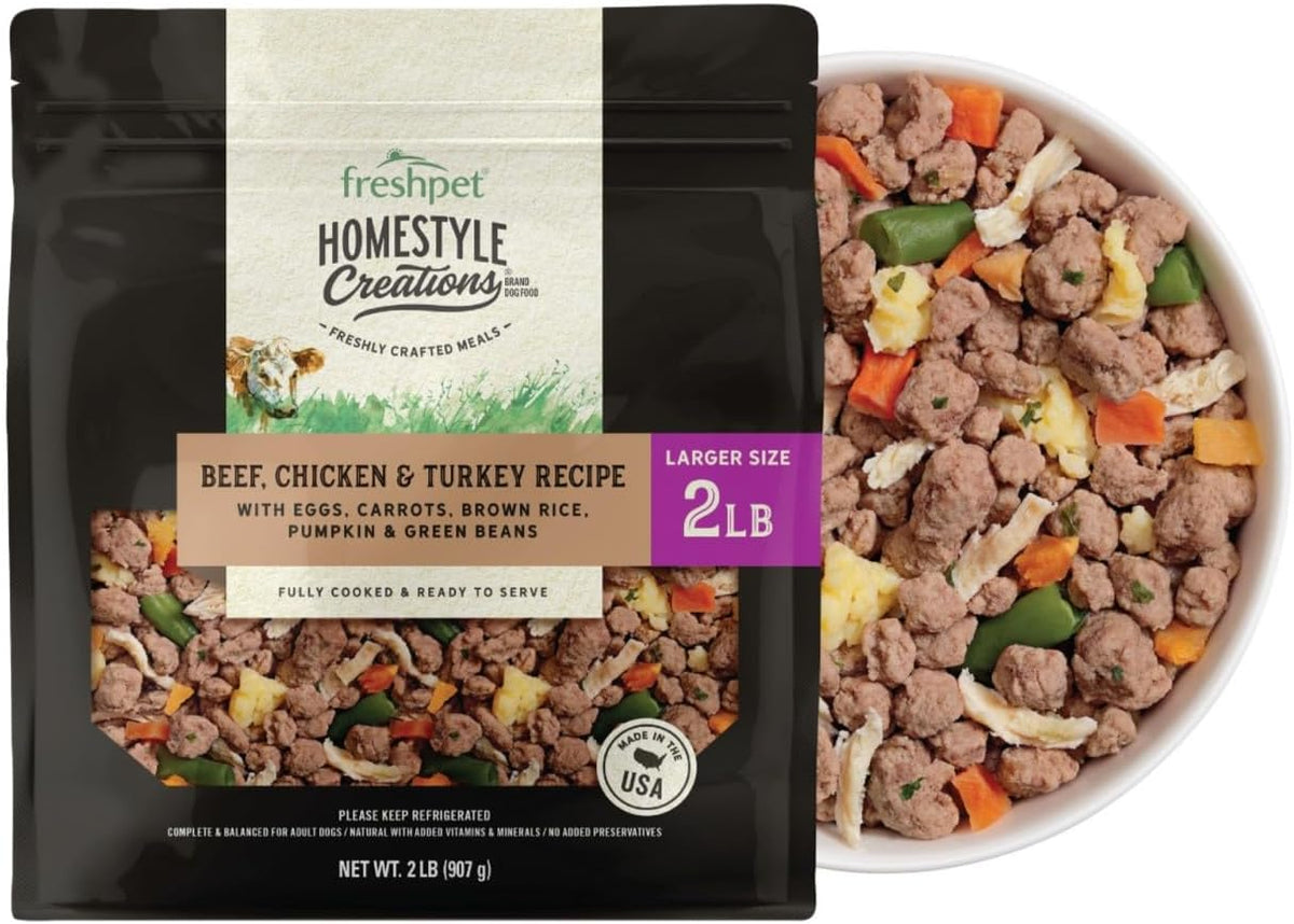 Homestyle Creations Beef, Chicken & Turkey with Brown Rice & Veggies Fresh Dog Food, 2lb