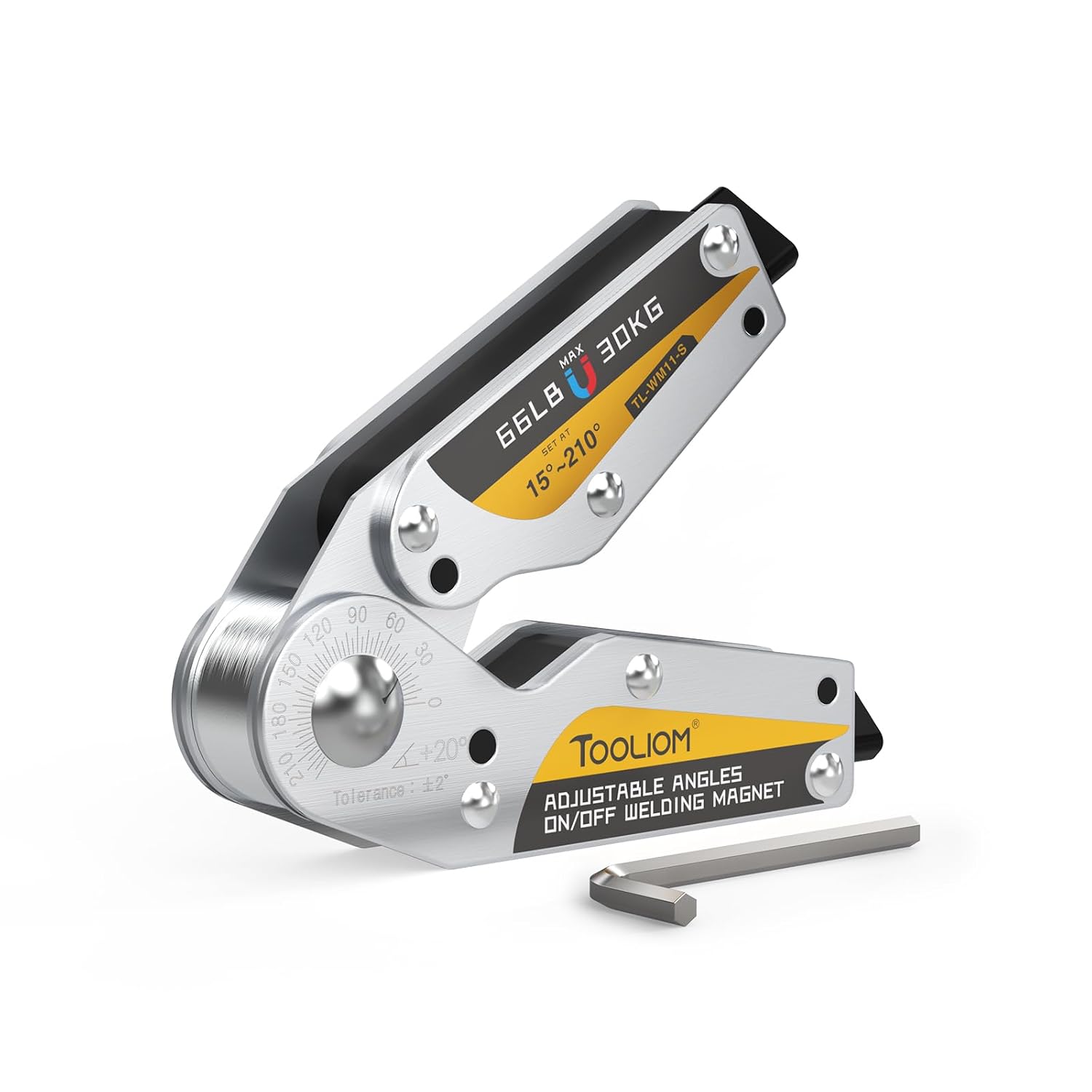 66 lb Adjustable Welding Magnet for 15°-210° with On/Off Switch | Switchable magnetic control, easier placement