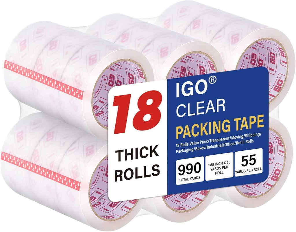 Clear Packing Tape Refills, 1.88" x54.68 yd, 2.64 mils Thick, 18 Rolls
