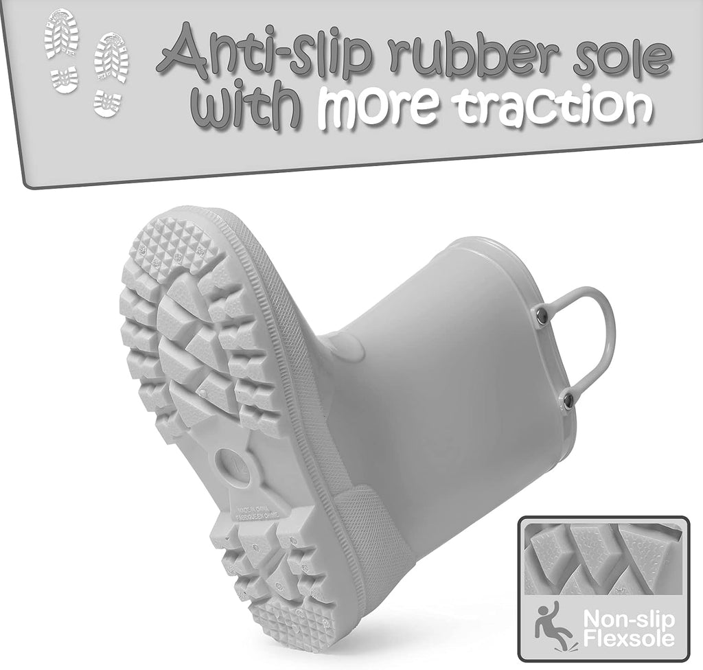 Kids Girls & Boys Rain Boots with Easy-on Handles Outdoors | Waterproof, PVC