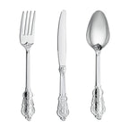 300PCS Silver Plastic Silverware, Vintage Disposable Utensils & Cutlery