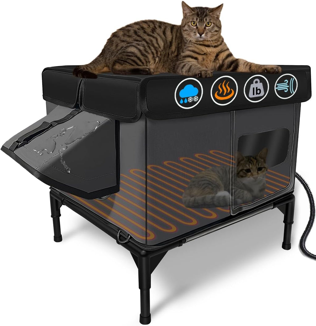 Heated Cat House for Outside Insulated in Winter,Dark Gray,Medium
