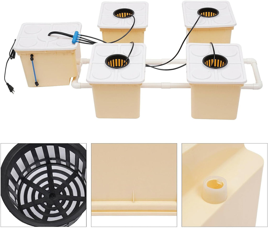 DWC Hydroponics Grow System, 2.91 Gallon 5 Buckets Deep Water Culture DWC Hydroponic Grow System Kit with 4W Pump