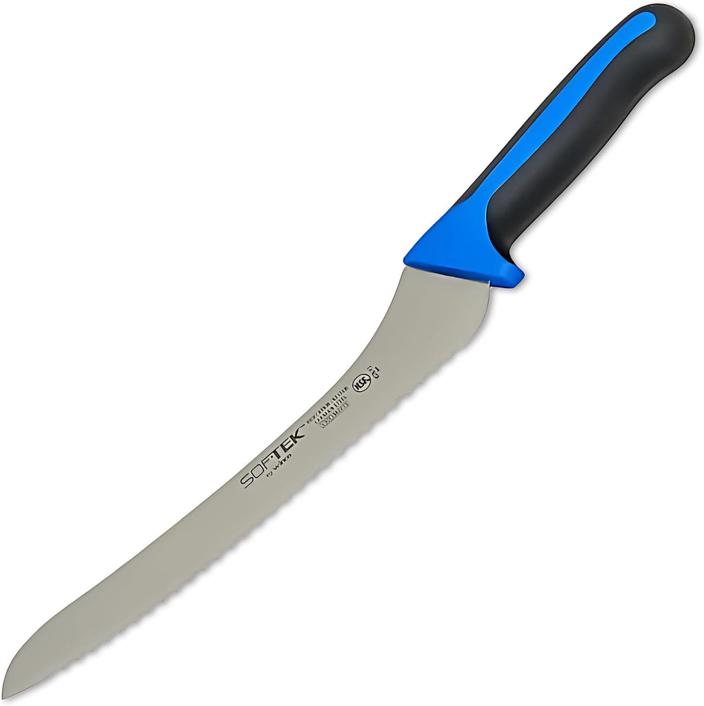 9" Blue Offset Steel Bread Knife, Soft Grip Handle
