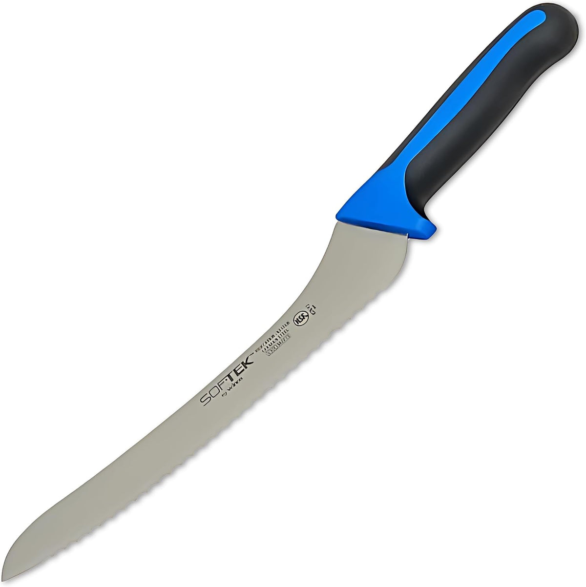 9" Blue Offset Steel Bread Knife, Soft Grip Handle