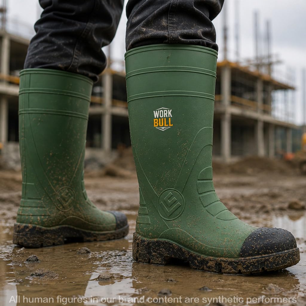 Men's Steel Toe Rain Boots, Waterproof Knee High Work Boots
