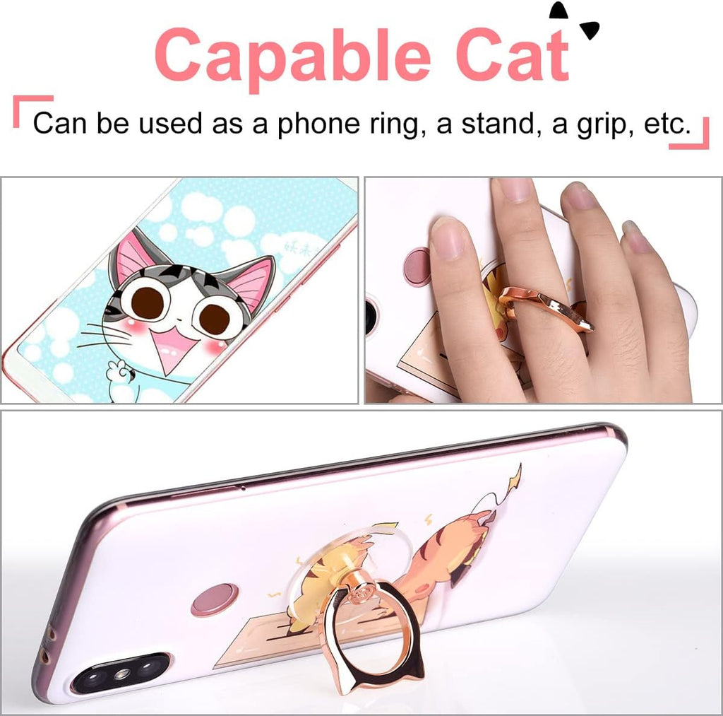 Cat Phone Ring Holder - EI Sonador Clear Cell Phone Ring Holder Transparent Stand Finger Grip (1 Silver + 1 Rose Gold