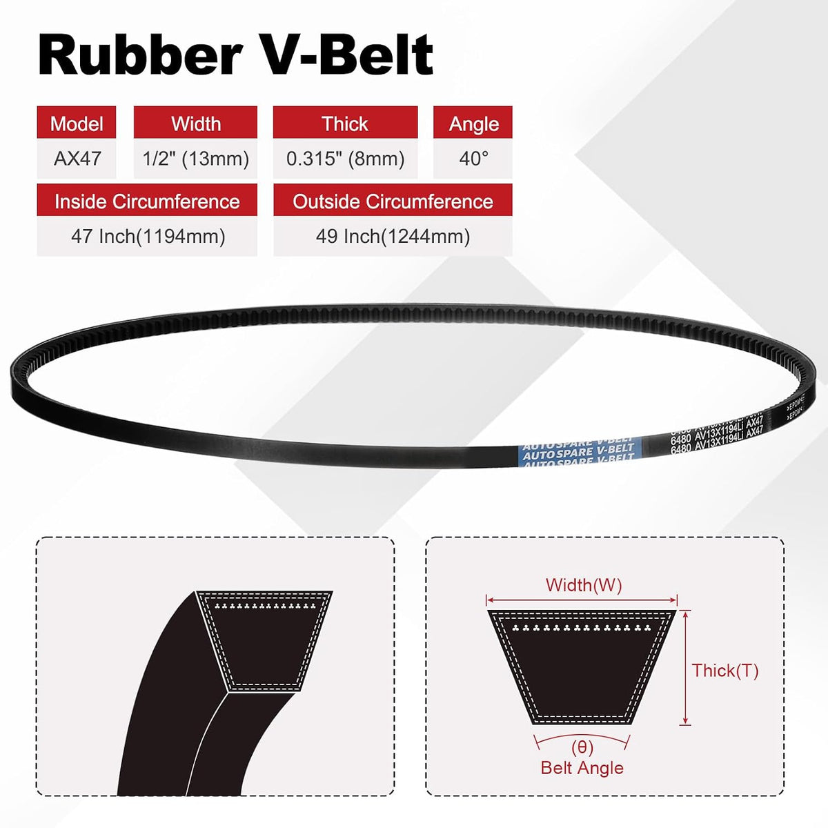 AX47 Belt, Raw Edge Cogged Industrial Rubber EPDM V-Belt, Pack of 1