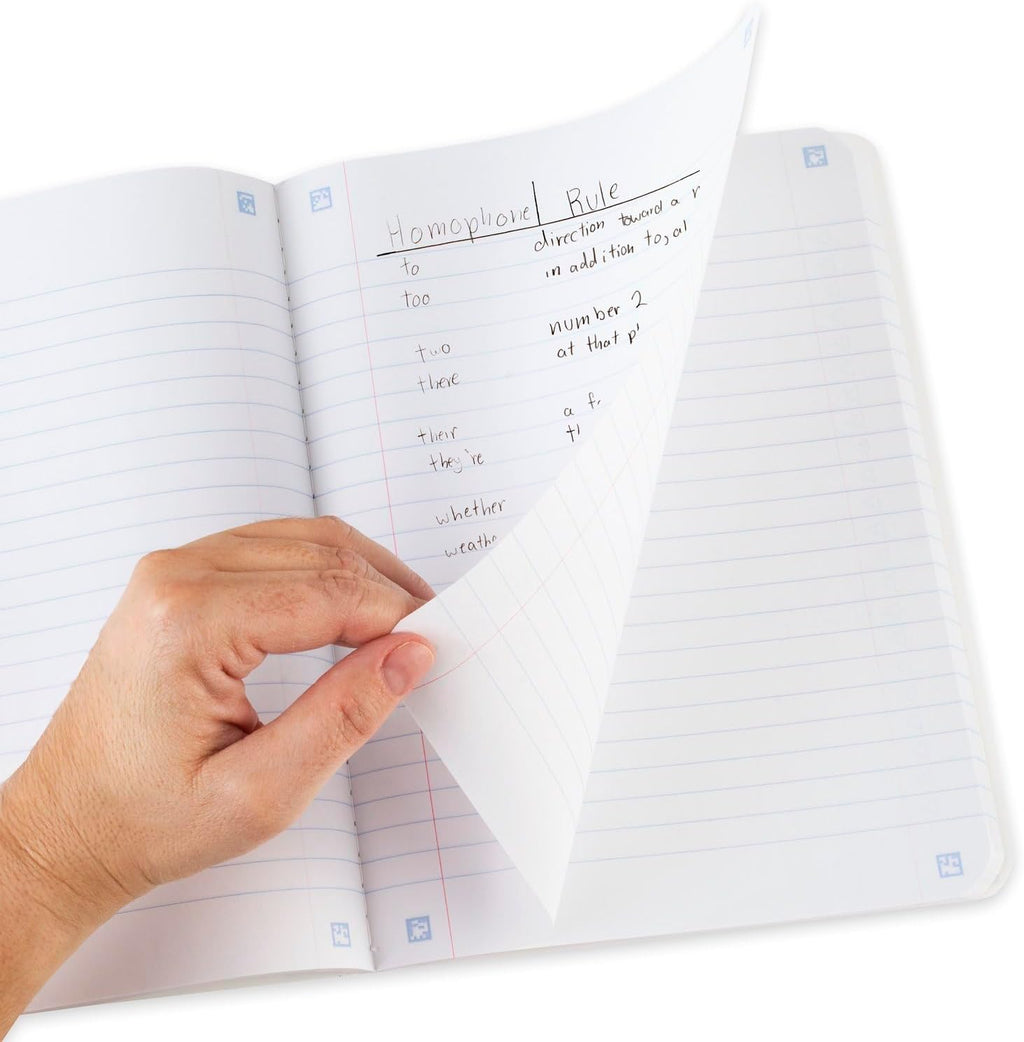 Composition Book + Study App, 4 Pack, Wide Ruled Paper, 7-1/2" x 9-3/4", 80 Sheets, Forest Green, Tidewater Blue