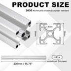 uxcell 4Pcs 400mm 3030 Aluminum Extrusion Profile, Anodized Linear Rail