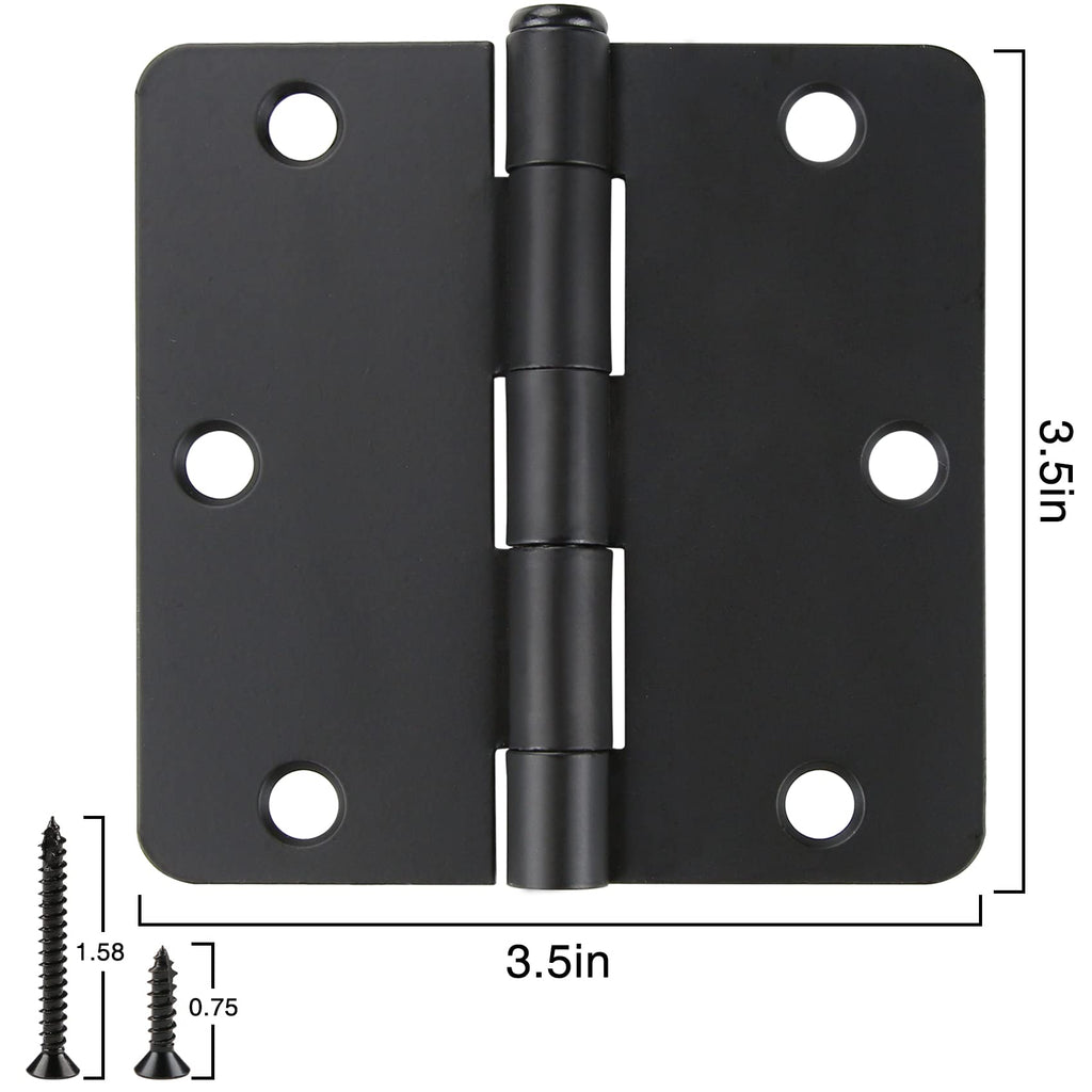 Matte Black Door Hinges 3.5 inch with 1/4" Radius Corners 30 Pack