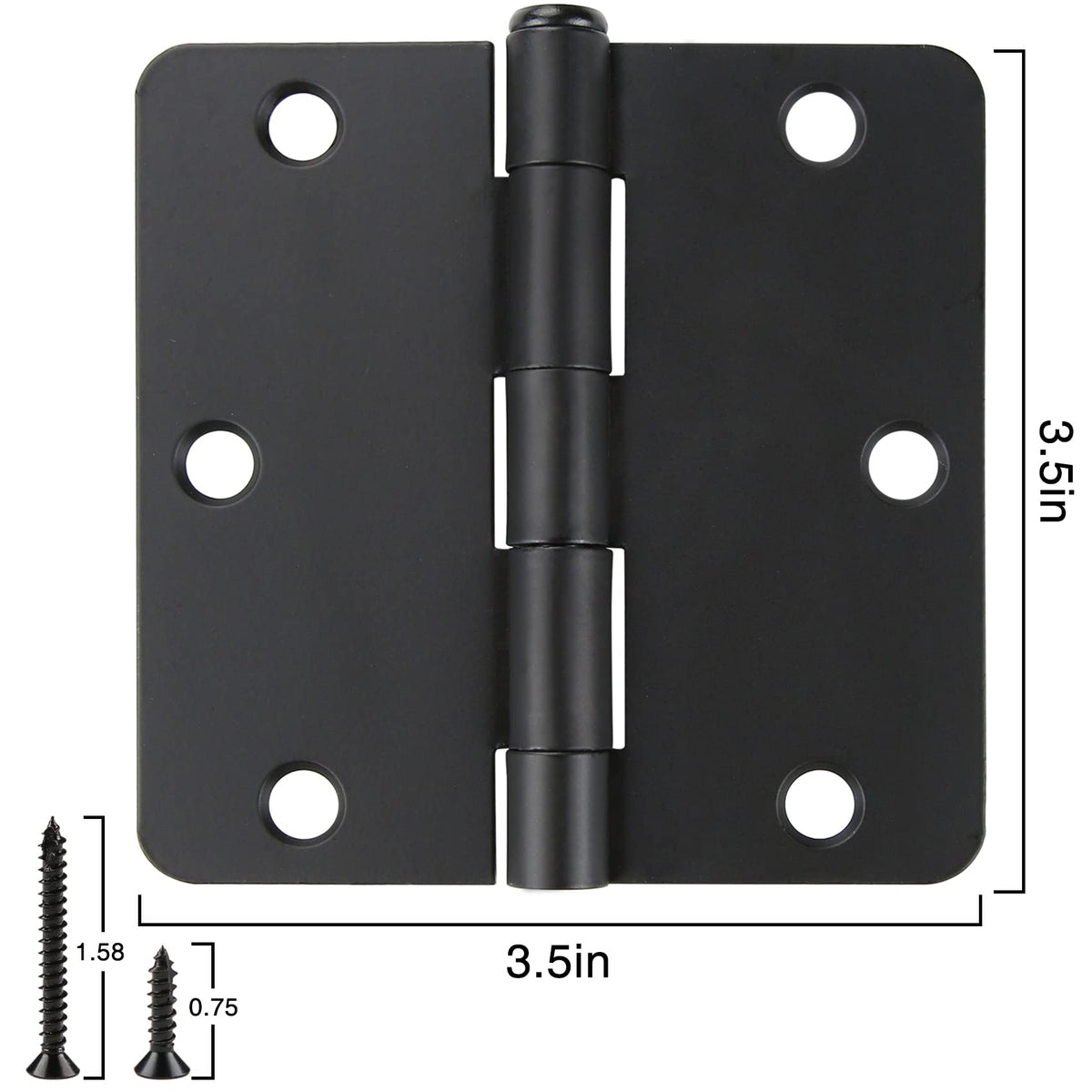 Matte Black Door Hinges 3.5 inch with 1/4" Radius Corners 30 Pack