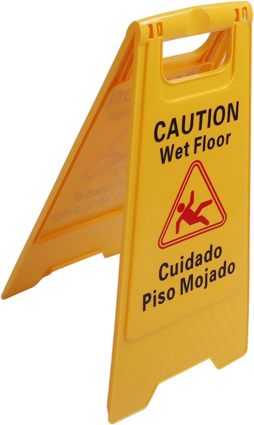 Wet Floor Caution Sign, Foldable Bilingual Safety Warning A Frame for Restaurants Offices Engineering Plastic Yellow