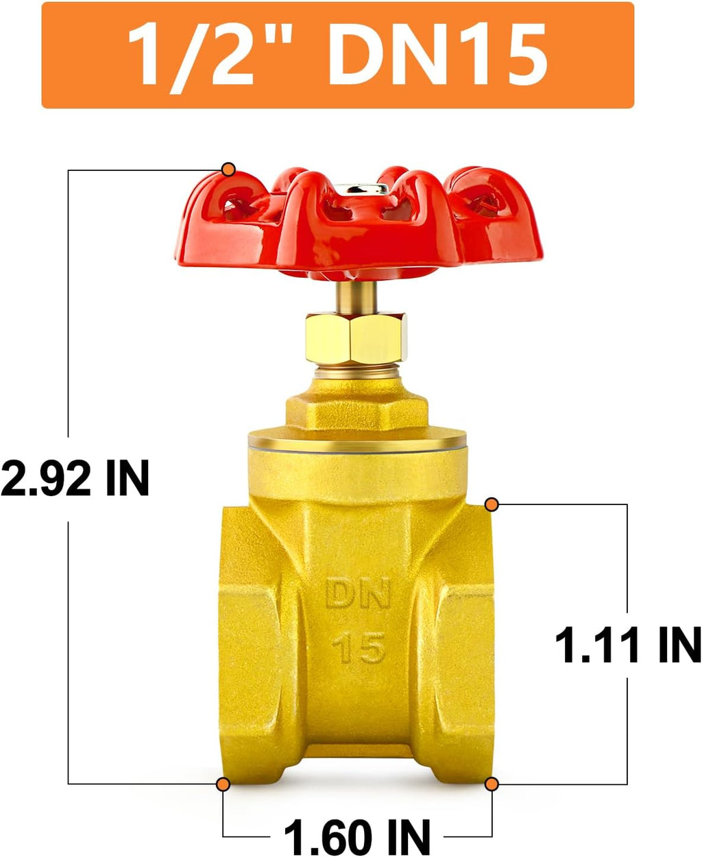 GASHER 1PCS 1/2 Inch Brass industrial Gate Valve, Heavy-duty Rotary Sluice Valve with Female x Female Threads, with Wheel Handle, For Water, Oil, Gas