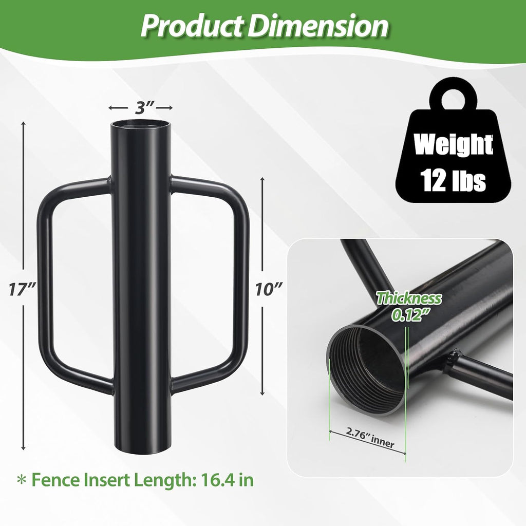 T Post Driver 12 LB, Fence Post Driver with Handles, Heavy Duty Metal Post Pounder for Wooden Posts U-Channels, 17