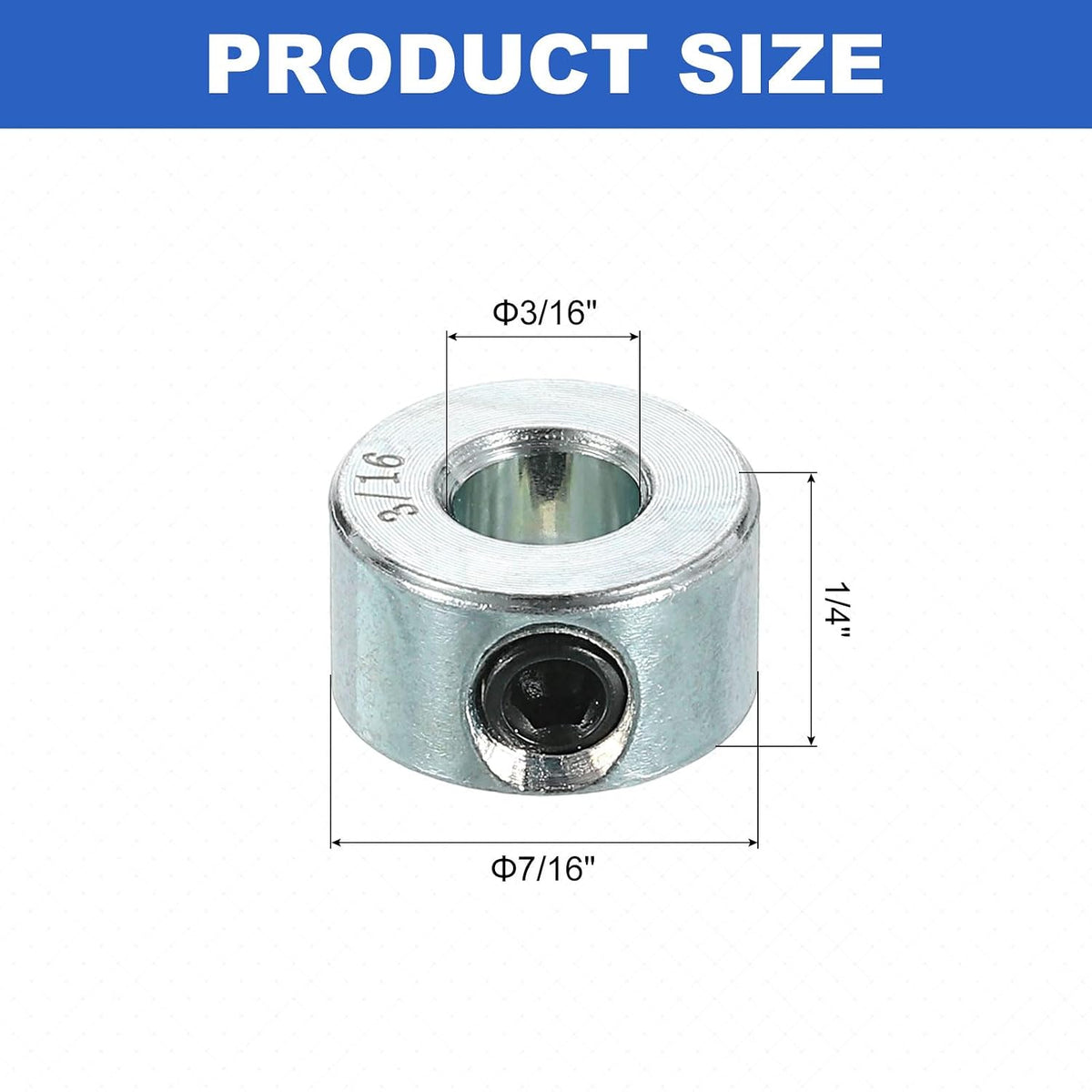 uxcell 8pcs Set Screw Collars 3/16" Bore Carbon Steel Shaft Collars, 7/16" OD, 1/4" Width Lock Axle Collar Clamp for Linear Rod Shaft Guide