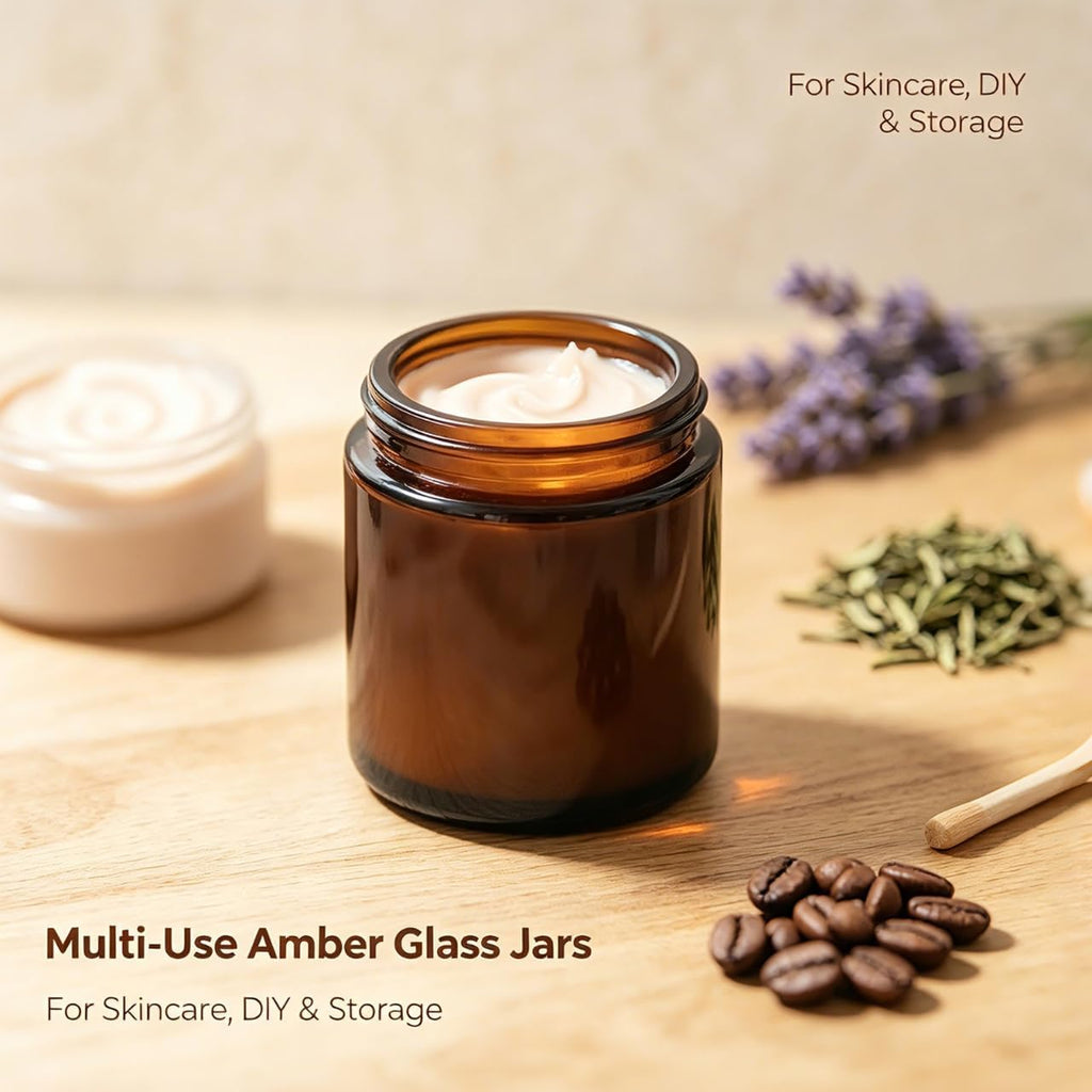 8oz Amber Candle Jars Set of 30,Round Glass Jars with Black Lids,Empty 250ml Glass Candle Making Jar Bulk Thick Small