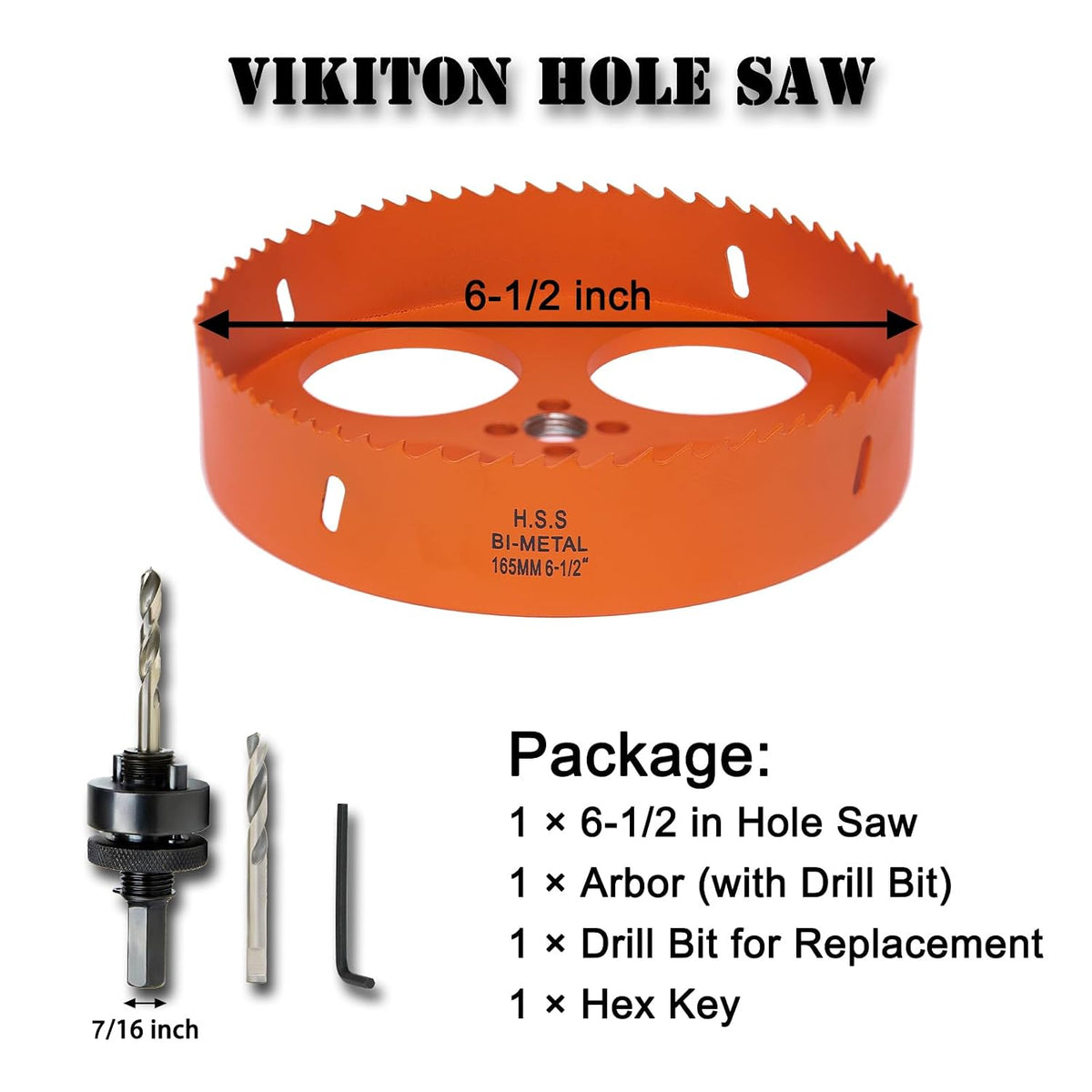 6-1/2 inch Hole Saw for Wood, Metal, Plastic & Drywall, with Arbor