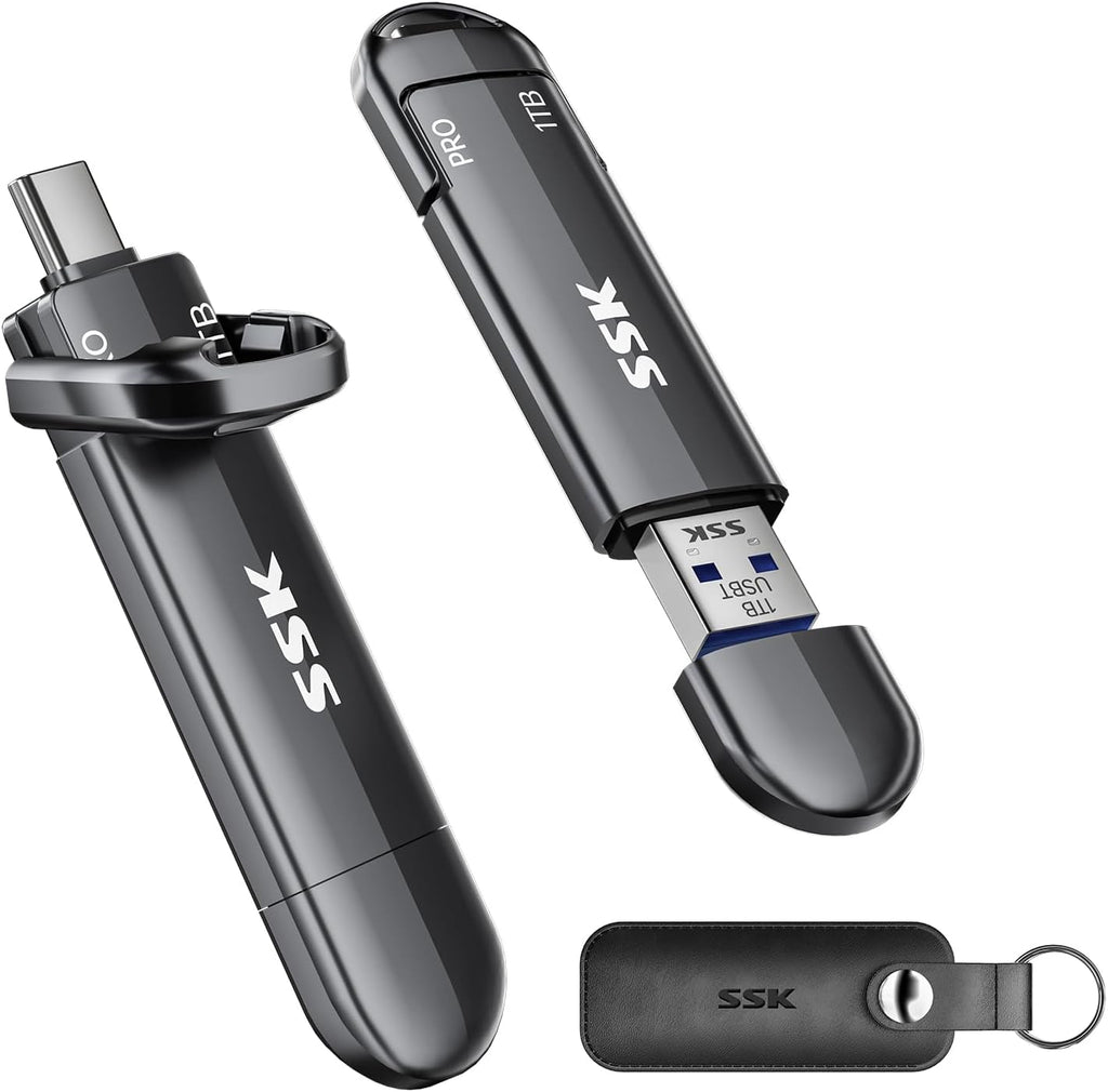 1TB USB Flash Drive SSD, External TLC NAND Solid State Drive Dual USBC & USBA Ports, Up to 1000MB/s High-Speed