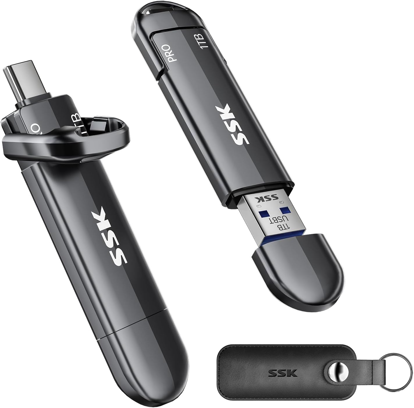 1TB USB Flash Drive SSD, External TLC NAND Solid State Drive Dual USBC & USBA Ports, Up to 1000MB/s High-Speed