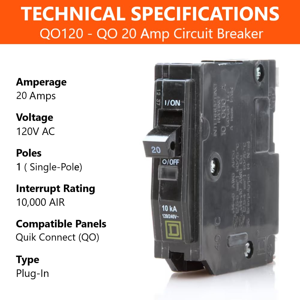 Genuine Square D QO120 20 Amp Single Pole Breaker Kit, 2 Pack