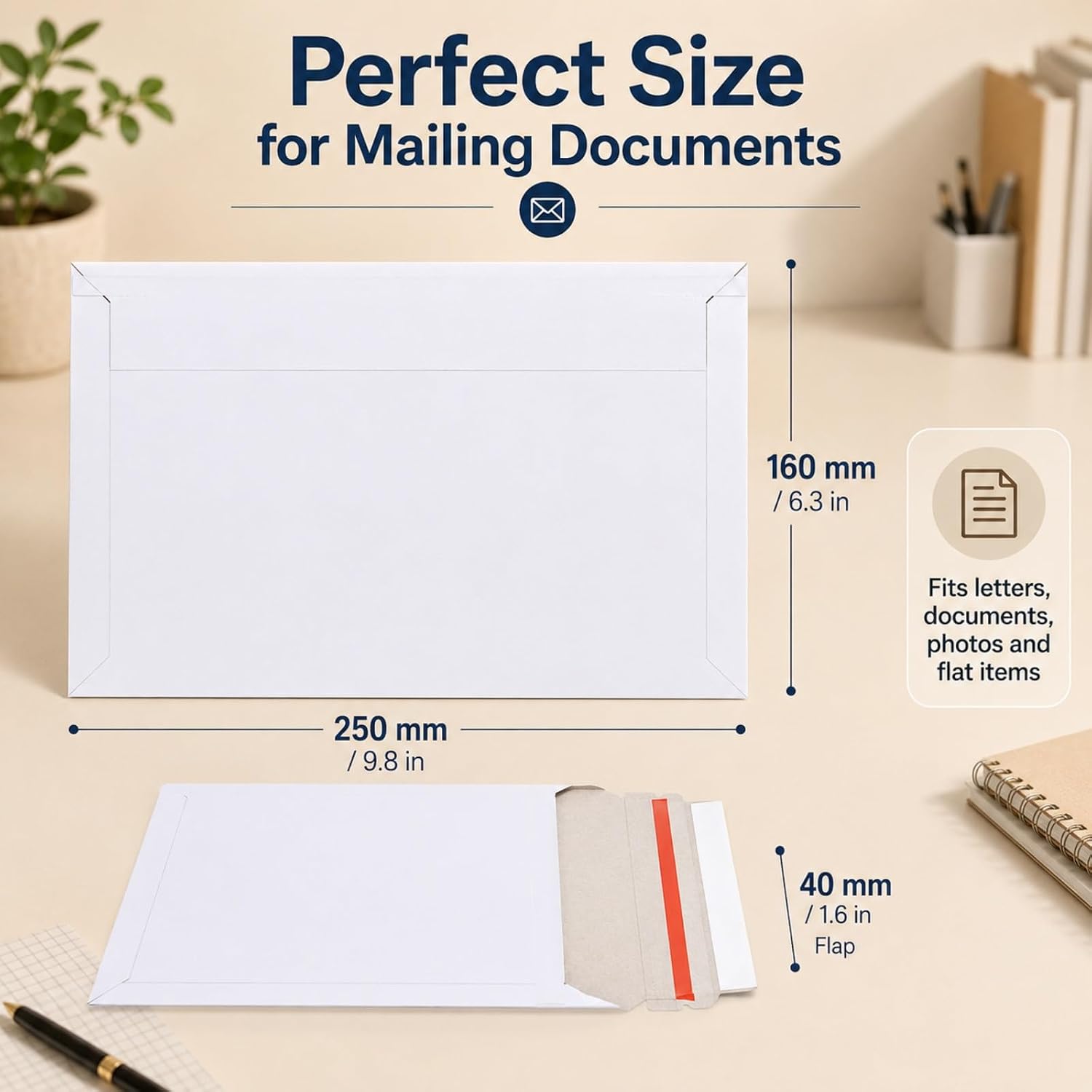 100PCS Stay Flat Mailers, 6x10 Inch Rigid Mailers Cardboard Envelopes, Self-Seal Mailers, White Rigid Shipping