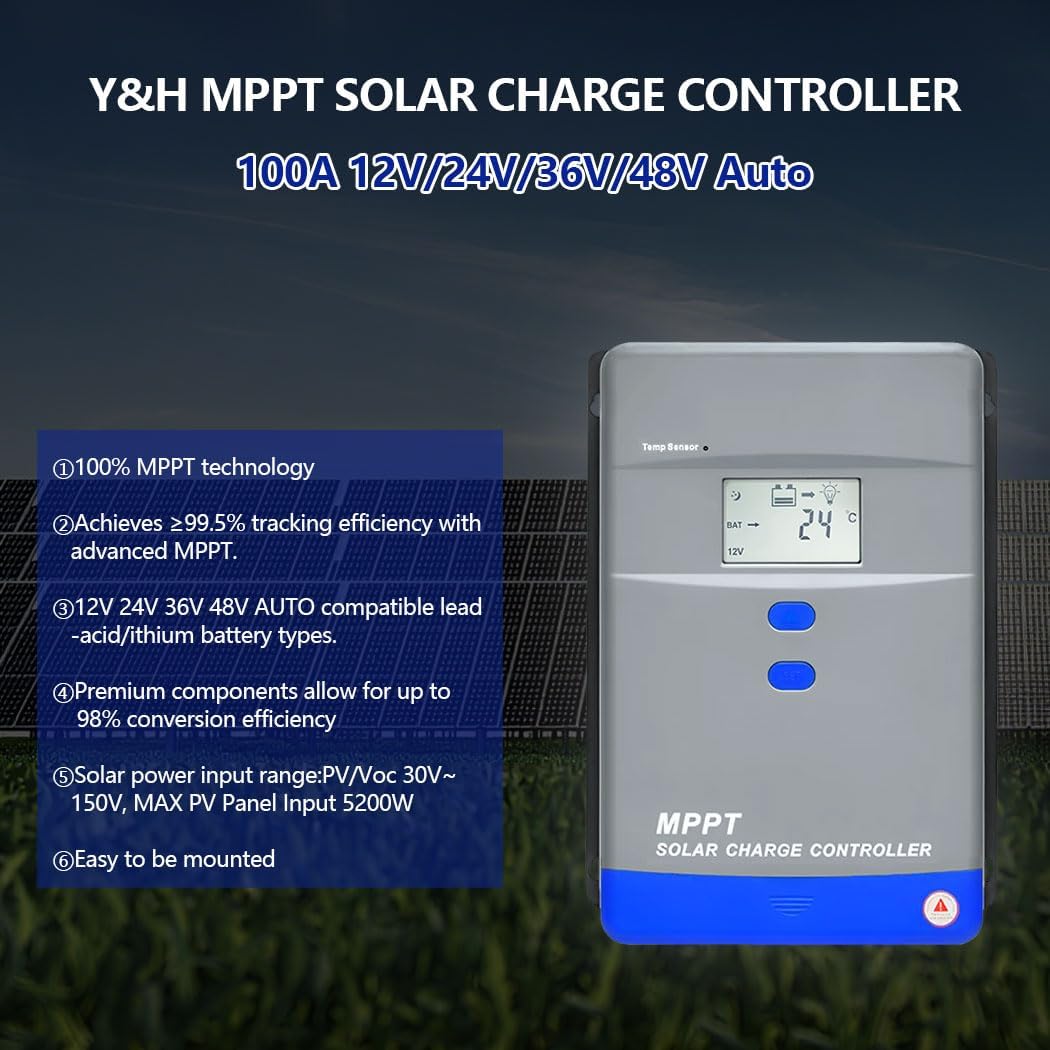 60A MPPT Solar Charge Controller 12V/24V/36V/48V Auto Battery Regulator LCD Display,MAX PV Panel Input 3120W for AGM
