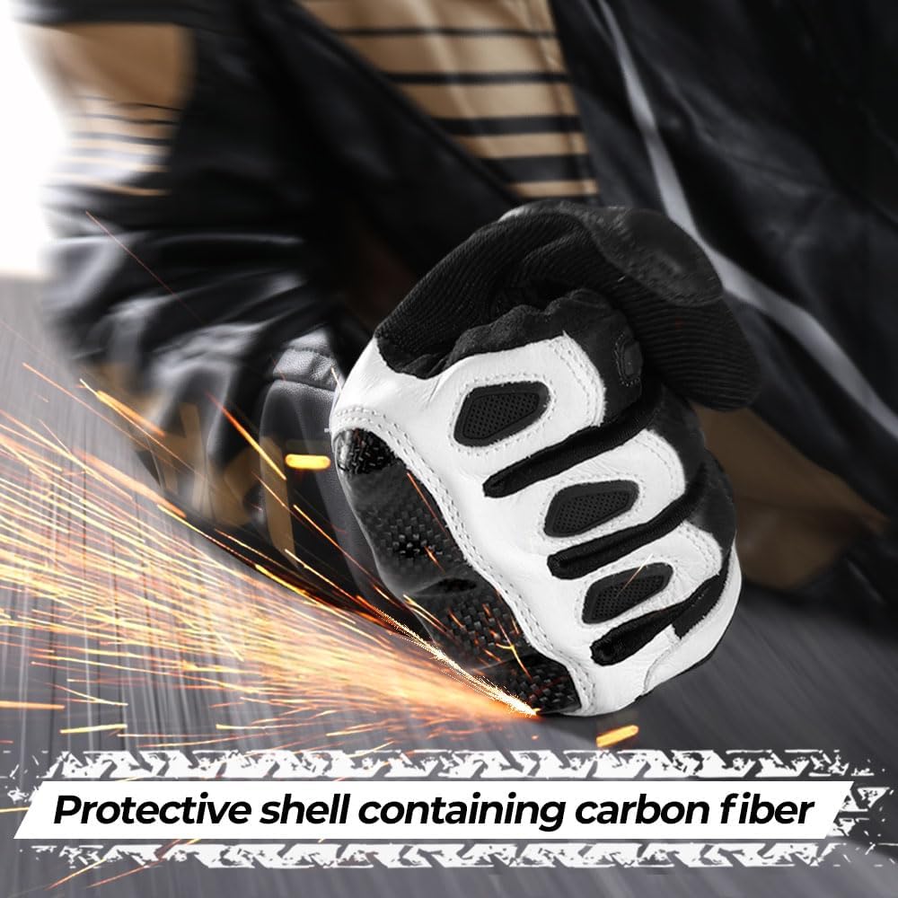Goatskin Carbon Motorcycle Gloves, Touchscreen Men Women | Goatskin Leather, Breathable Microfiber, Carbon Joint