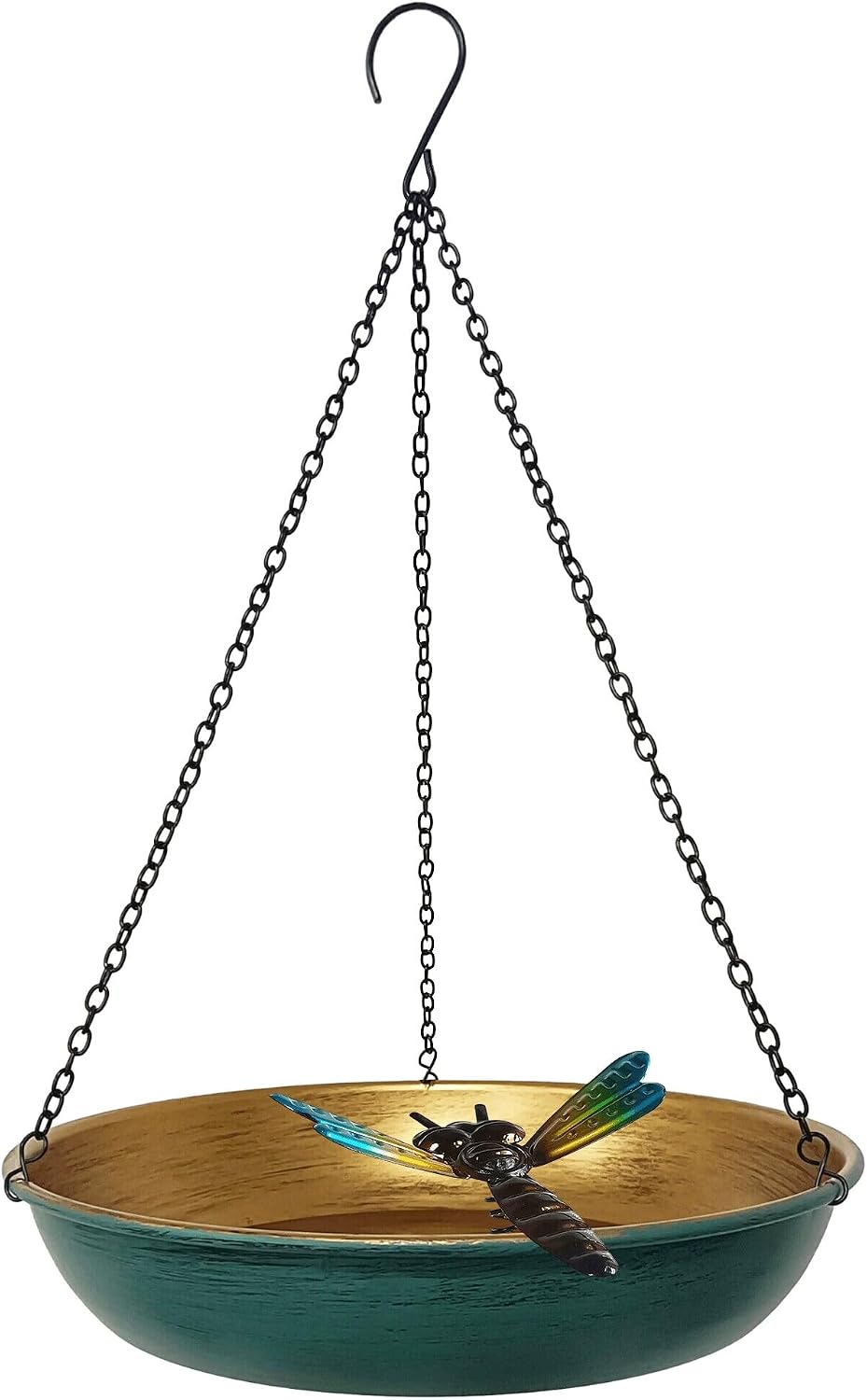 Hanging Bird Bath & Feeder Outdoor, 11 in Green/Bronze Metal Birdbath Bowl