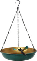 Hanging Bird Bath & Feeder Outdoor, 11 in Green/Bronze Metal Birdbath Bowl