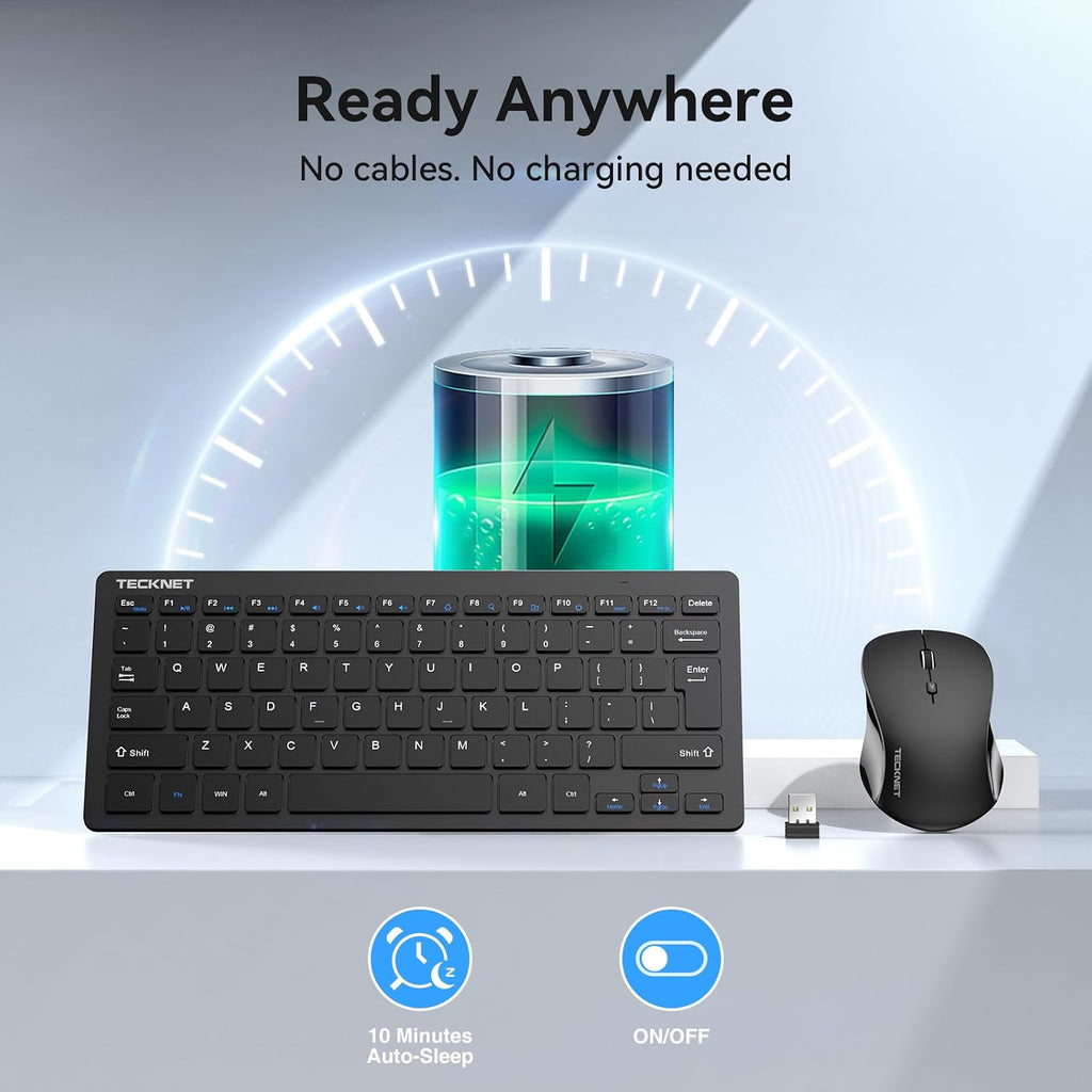 Wireless Keyboard and Mouse Combo, 2.4G Mini Cordless Computer Keyboard and Mouse Set, Silent Adjustable 1600 DPI