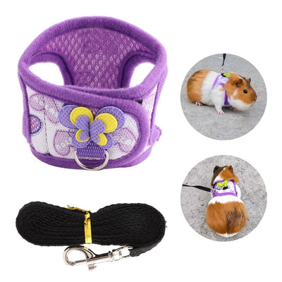 Chinchilla Harness Vest with Leash for Small Pets, Walking Chest Strap for Rabbit, Ferret, Guinea Pig, Bunny