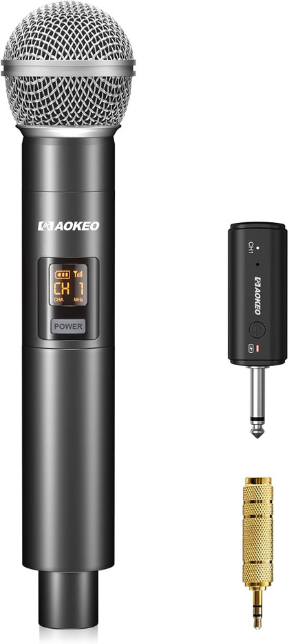 Wireless Microphone for Mic Input, UHF Metal Dynamic Handheld Multipurpose Mic with Rechargeable Receiver (Work 4hs)