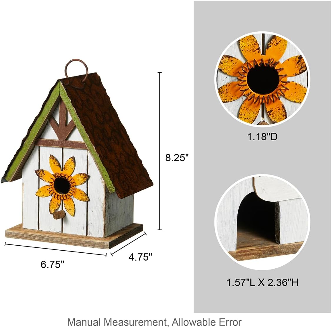 Bird Houses for Outside, Blue Bird Houses for Outdoors, 8.25" H Solid Wood Decorative Hanging Bird House Distressed