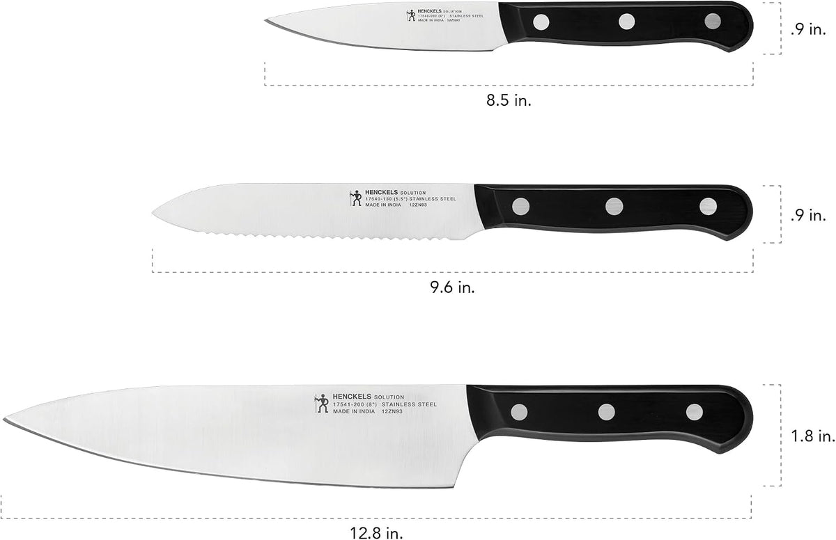 Solution 3 pc Kitchen Knife Set, Razor-Sharp, German Engineered