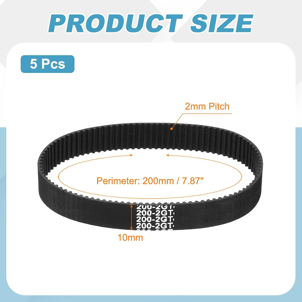 MECCANIXITY 200mm GT-2 Timing Belt 10mm Width 2mm Pitch Black 5pcs