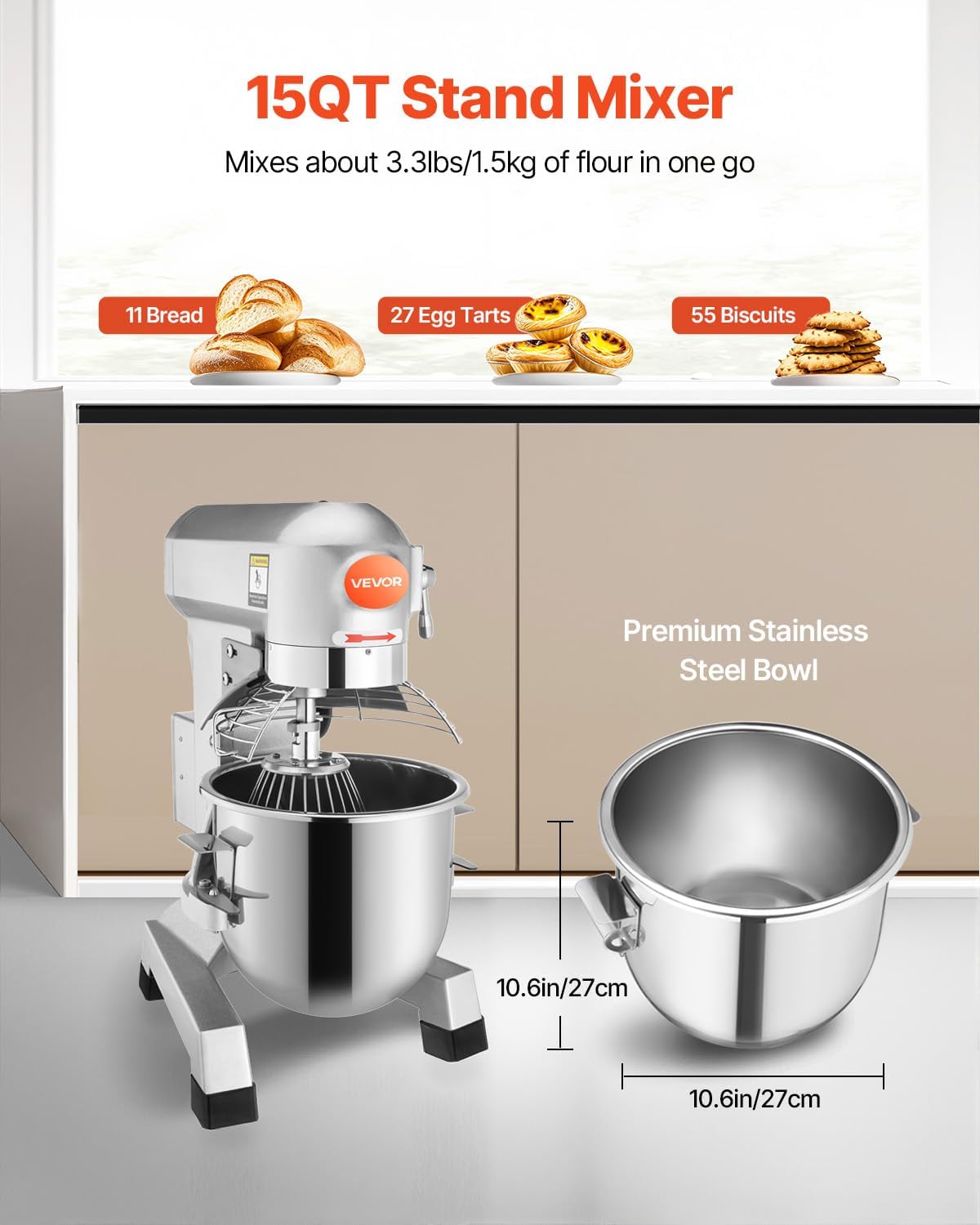 15Qt Commercial Food Mixer Timing Function 600W Commercial Mixer