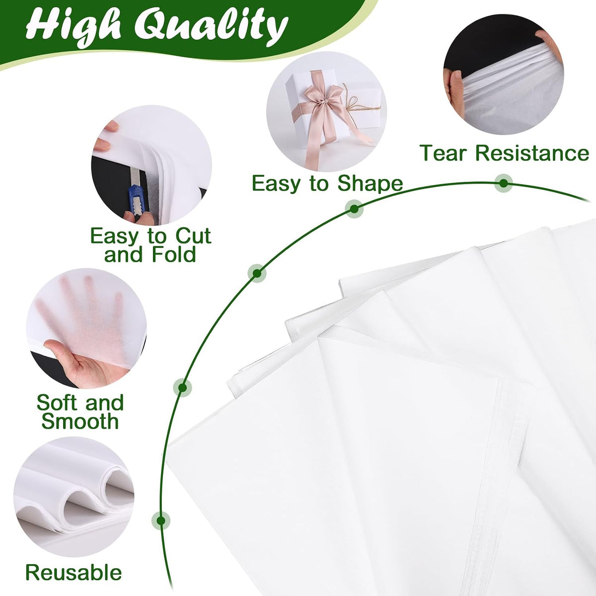 200 PCS White Tissue Paper Bulk,14"x20" Tissue Paper for Gift Bags