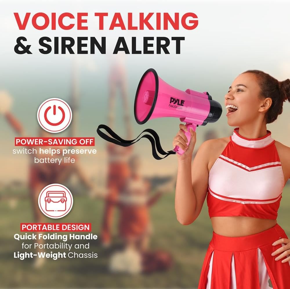 Portable Megaphone Speaker Siren Bullhorn - Compact, Battery Operated, 30W Power, Microphone, 2 Modes, PA Sound, 1200