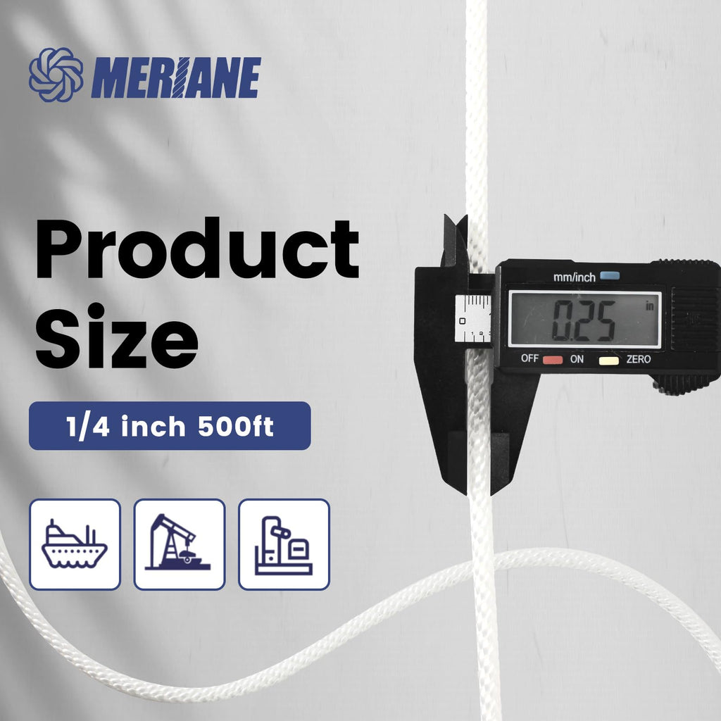 White Nylon Rope 500 Ft 1/4 Inch, Multipurpose Tightly Braided Rope